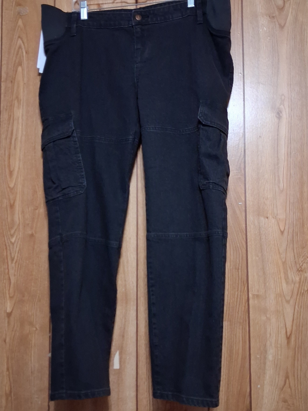 Postpartum/ Maternity Cargo Jeans 12 Elastic Panels Gray/ Black Mommycore
